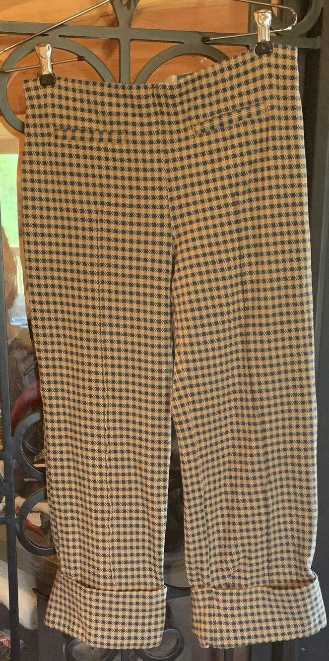 Maeve Anthropologie Houndstooth Wide Leg Cuffed Trouser Pants Blue Yellow Size S